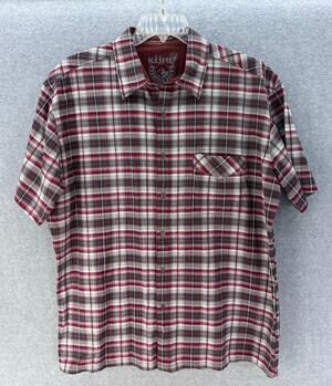 Kuhl Men's sz XXL Button Up Plaid Short Sleeve Shirt Red Burgundy Black Outdoors
